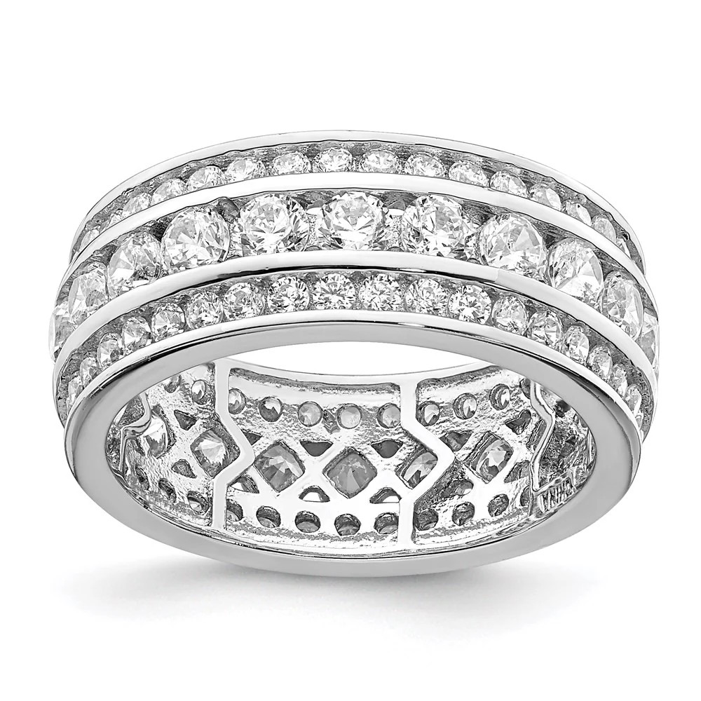Sterling Silver Rhodium-Plated CZ 3-Row Eternity Ring