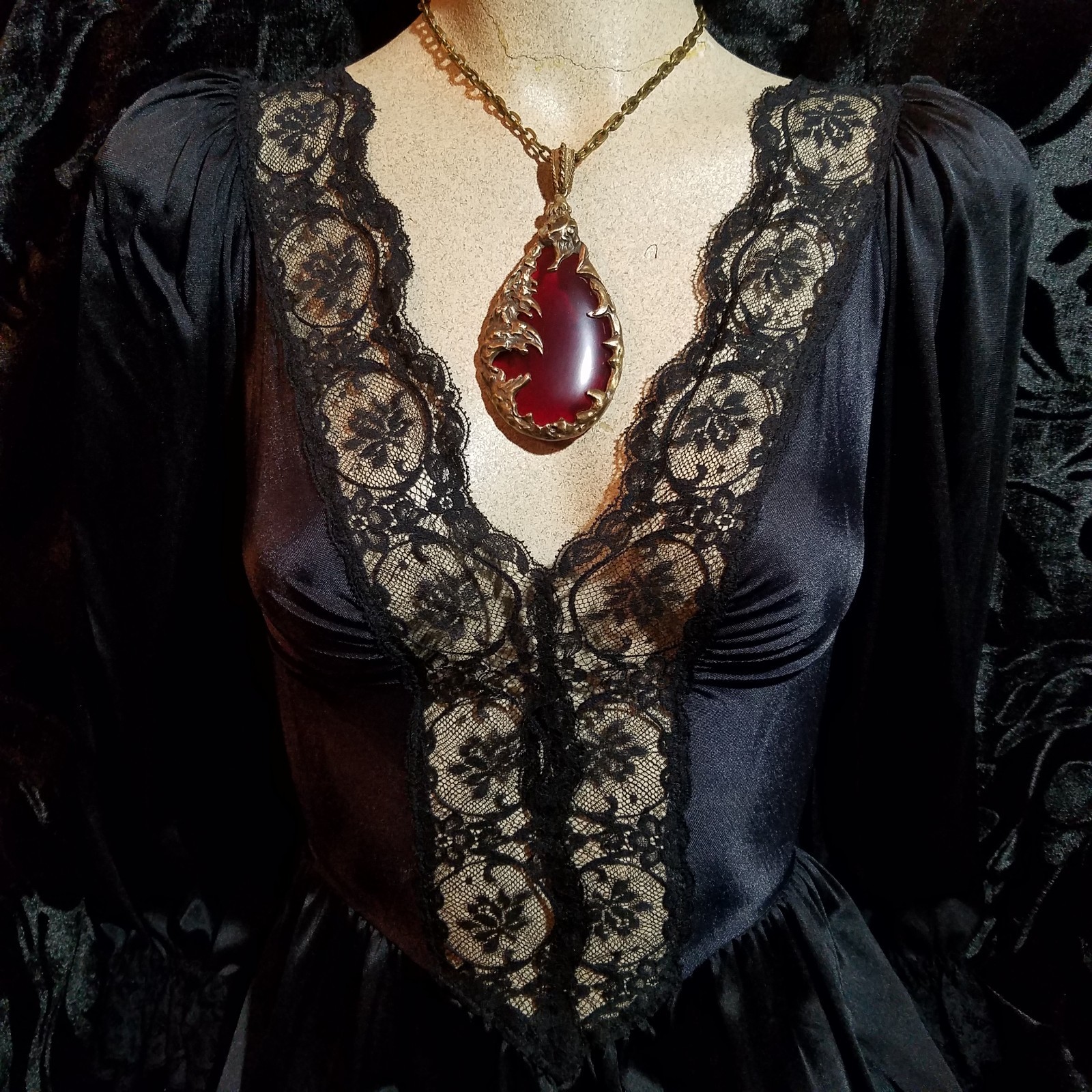 Love Witch Necklace: Red Teardrop Pendant, 1960s Style Jewelry