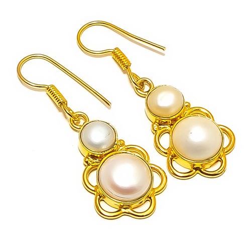 Natural Fresh Water Pearl 18k Yellow Gold Plated Earring 1.64″ E7-328