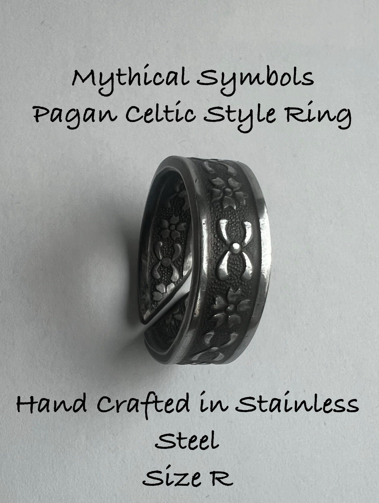 Celtic Rose Flower Spoon Ring Stainless Steel Viking Boho Gothic Unisex Jewelry