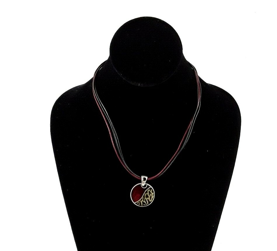 Chicos Necklace Multi Strand Cord Pendant Rhinestone Enamel Resin