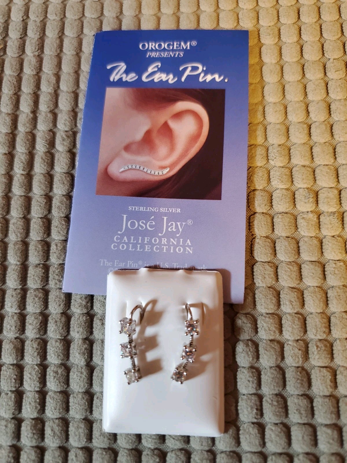 Sterling Silver CZ Ear Pins Earring Jose Jay Collection # J64807 NEW Never Worn