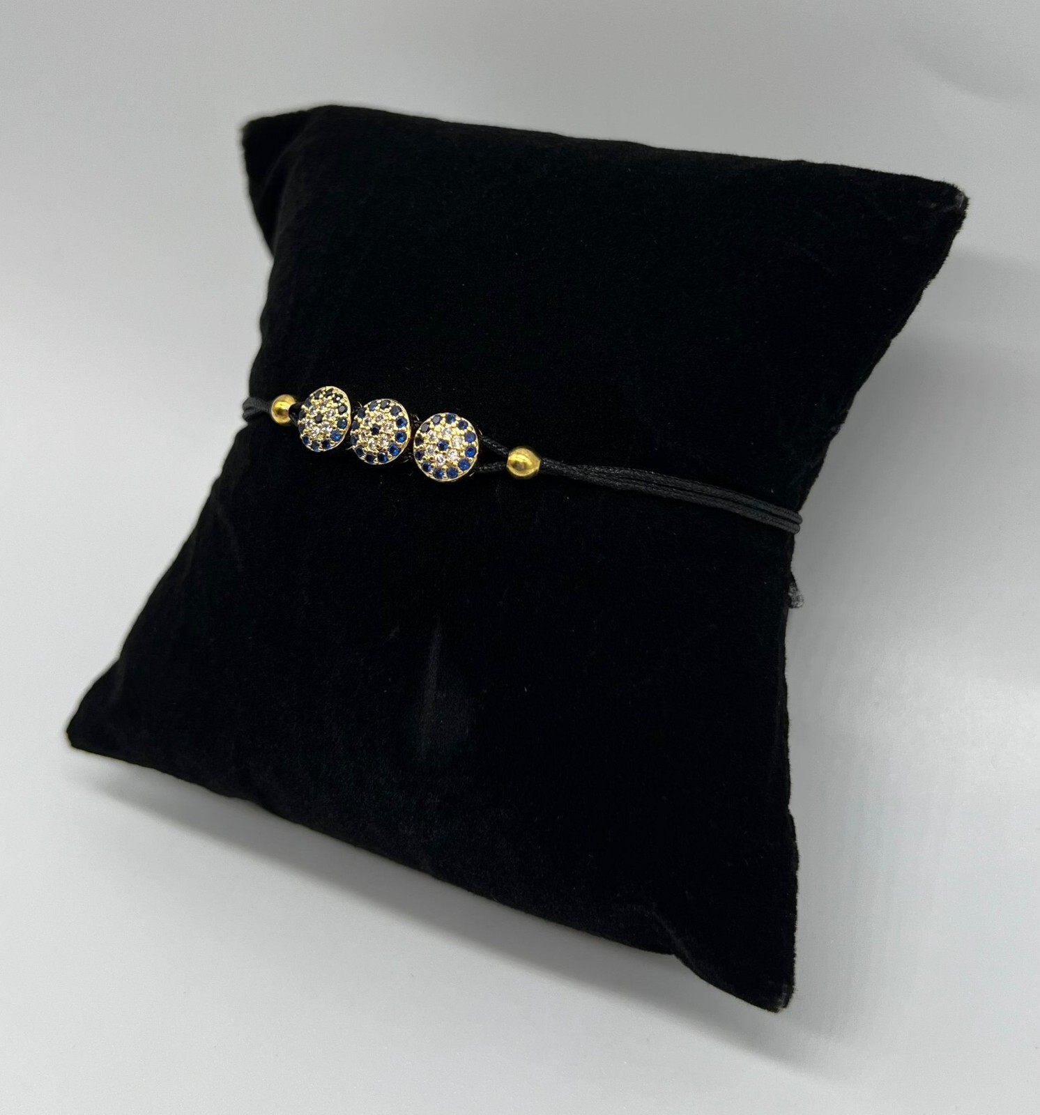 Black String Bracelet Cubic Zirconia Crystal Three Blue Evil Eye Gold Color