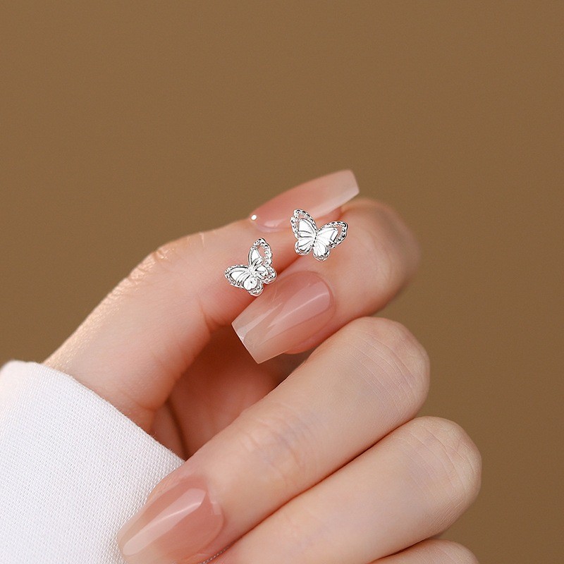 925 Silver Plated Butterfly Screw Ear Studs Women’s Elegant Alloy Earrings