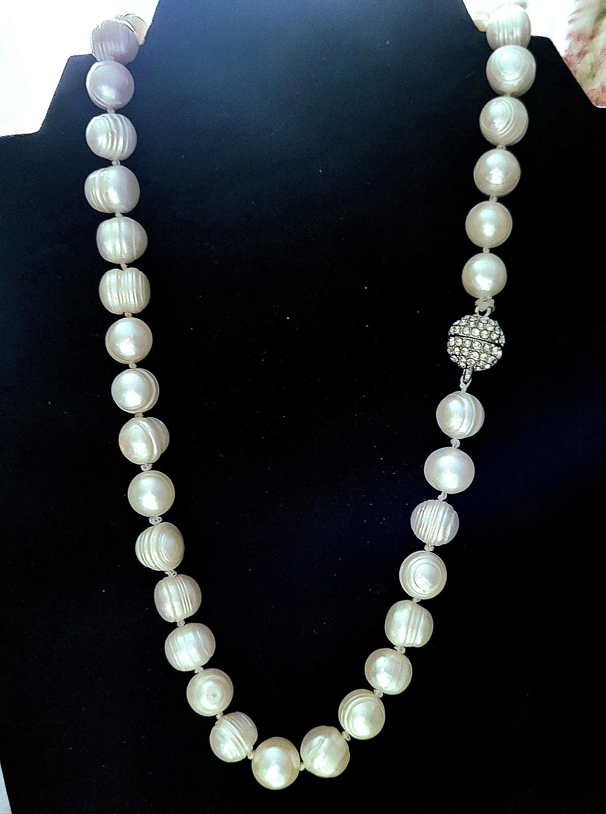 Hand Knotted Baroque Pearl Necklace Large Freshwater Pearls Magnetic Clasp