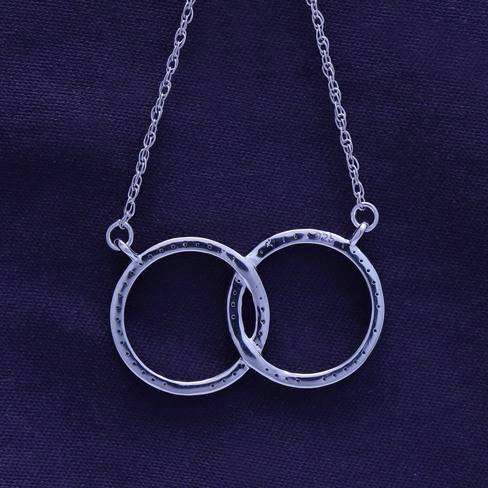 Interlocking Circle Necklace 14k White Gold Plated Silver Cubic Zirconia