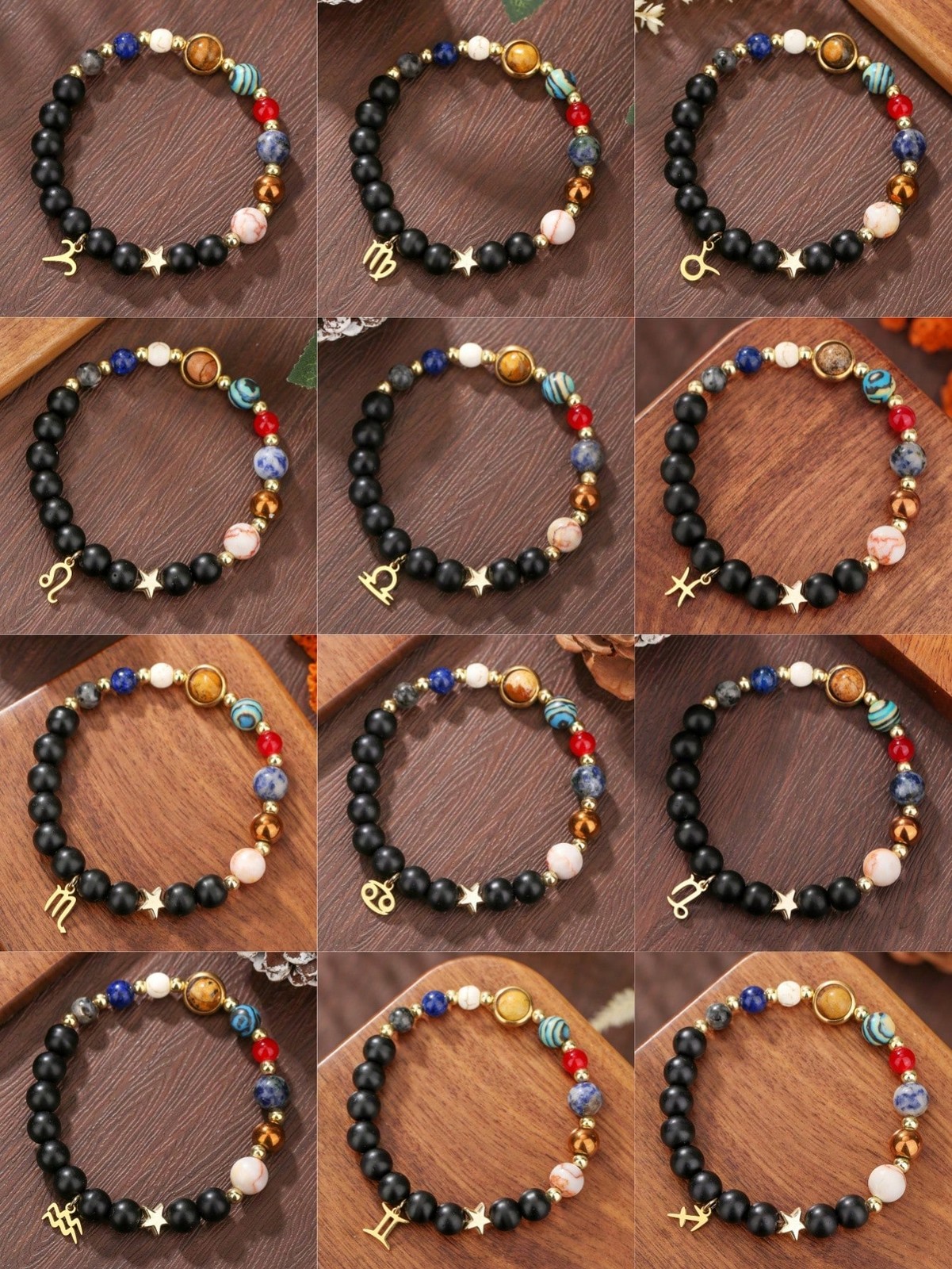 12 Constellations & 8 Planets Natural Stone Beads Friendship Bracelets Gifts
