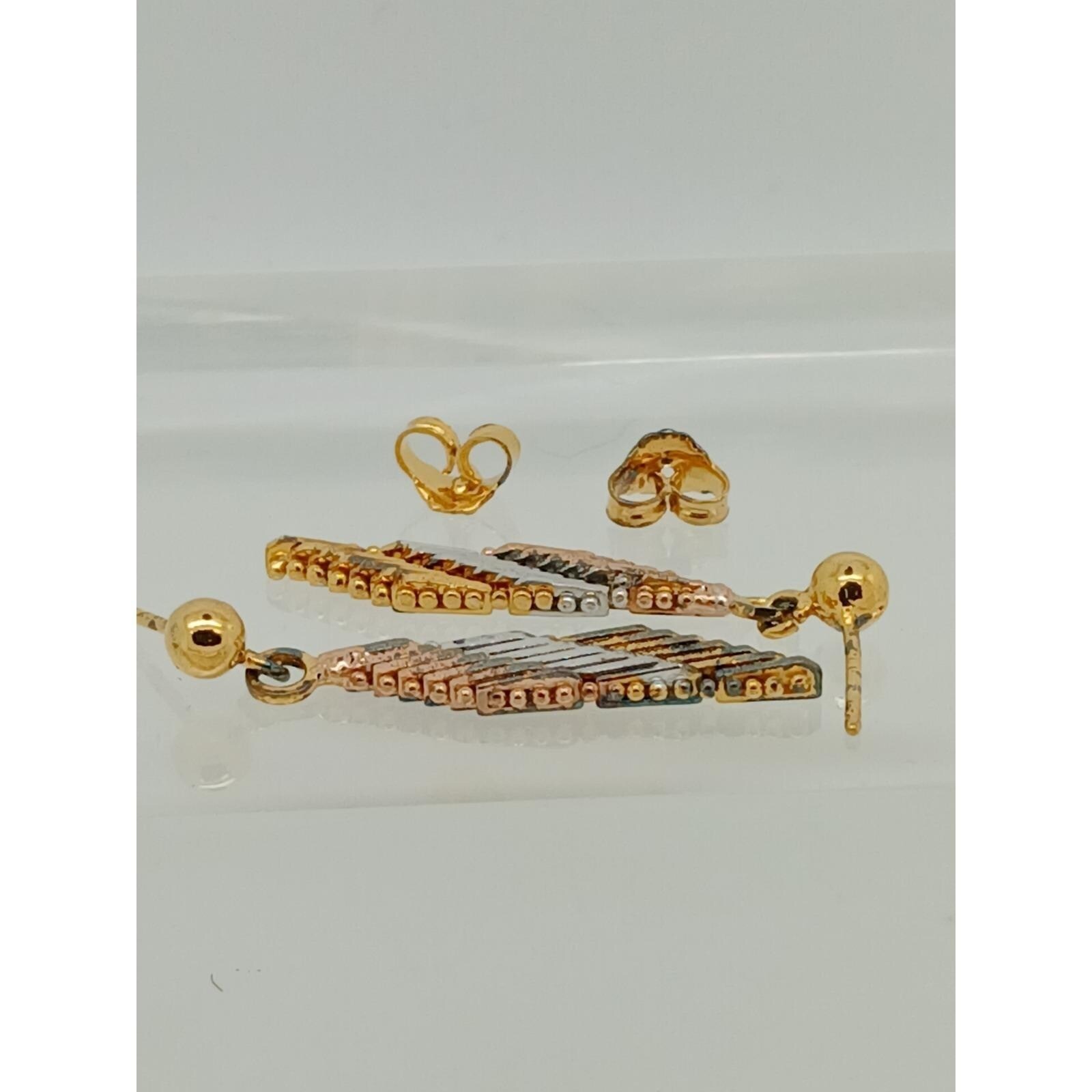 Tri-Color Gold Vermeil Sterling Silver Diamond Cut Dangle Ball Stud Earrings New