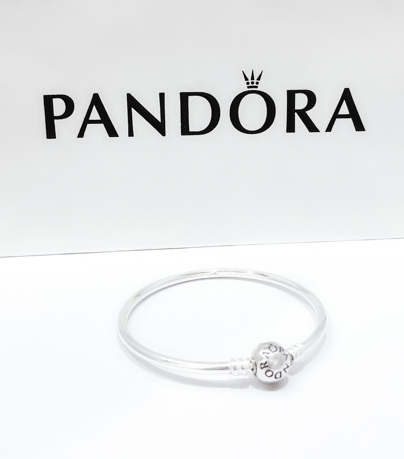 NEW Authentic PANDORA Moment 925 Silver Logo Ball Charm Bangle Bracelet 590713