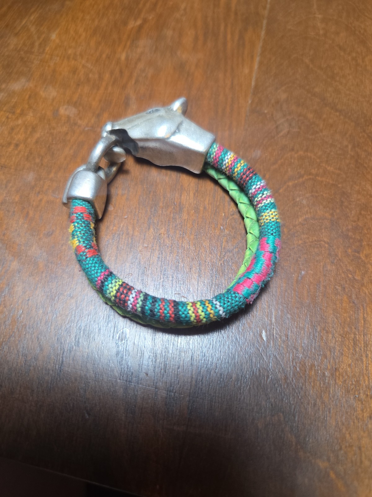 Braided Leather Horse Braclett Silver Plated Zamak Clasp Ethnic Fabric Cord
