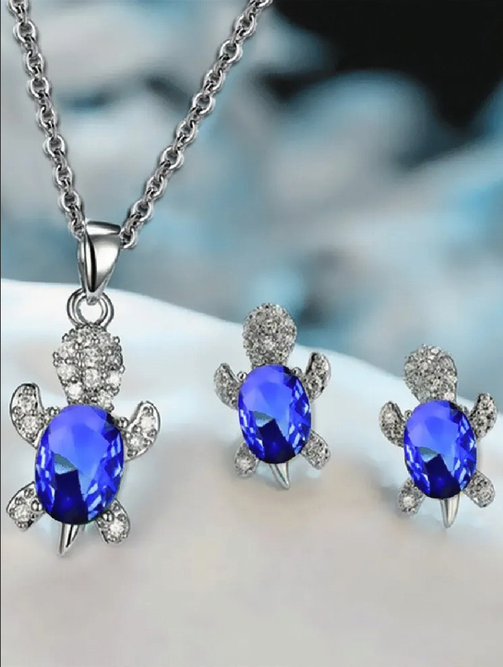 3pcs Turtle Jewelry Set Necklace Earrings Multi Color Crystal Gift – NEW
