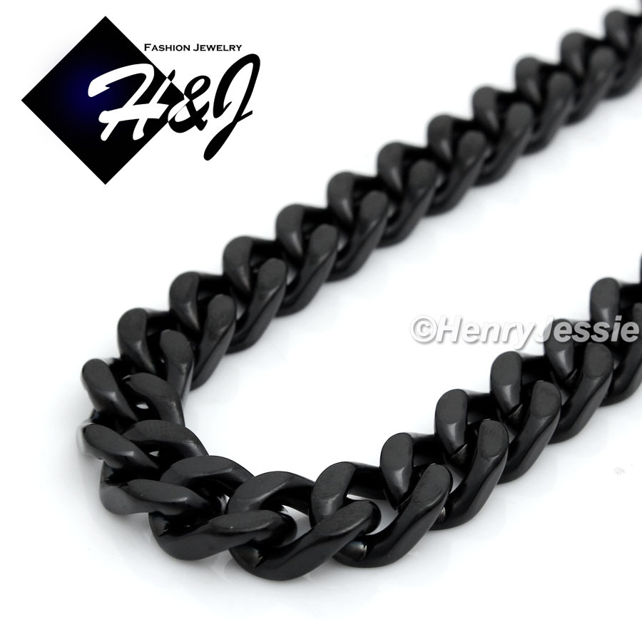 20″MEN Stainless Steel HEAVY WIDE 9mm Black Plated Cuban Curb Link Necklace*140
