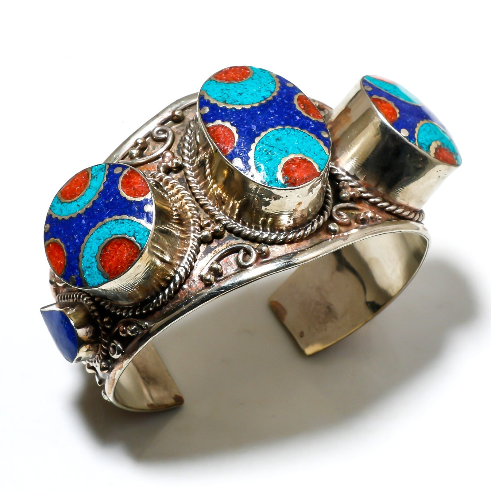 Turquoise Lapis lazuli Coral Handmade Gemstone Cuff bracelet Jewelry Free Size