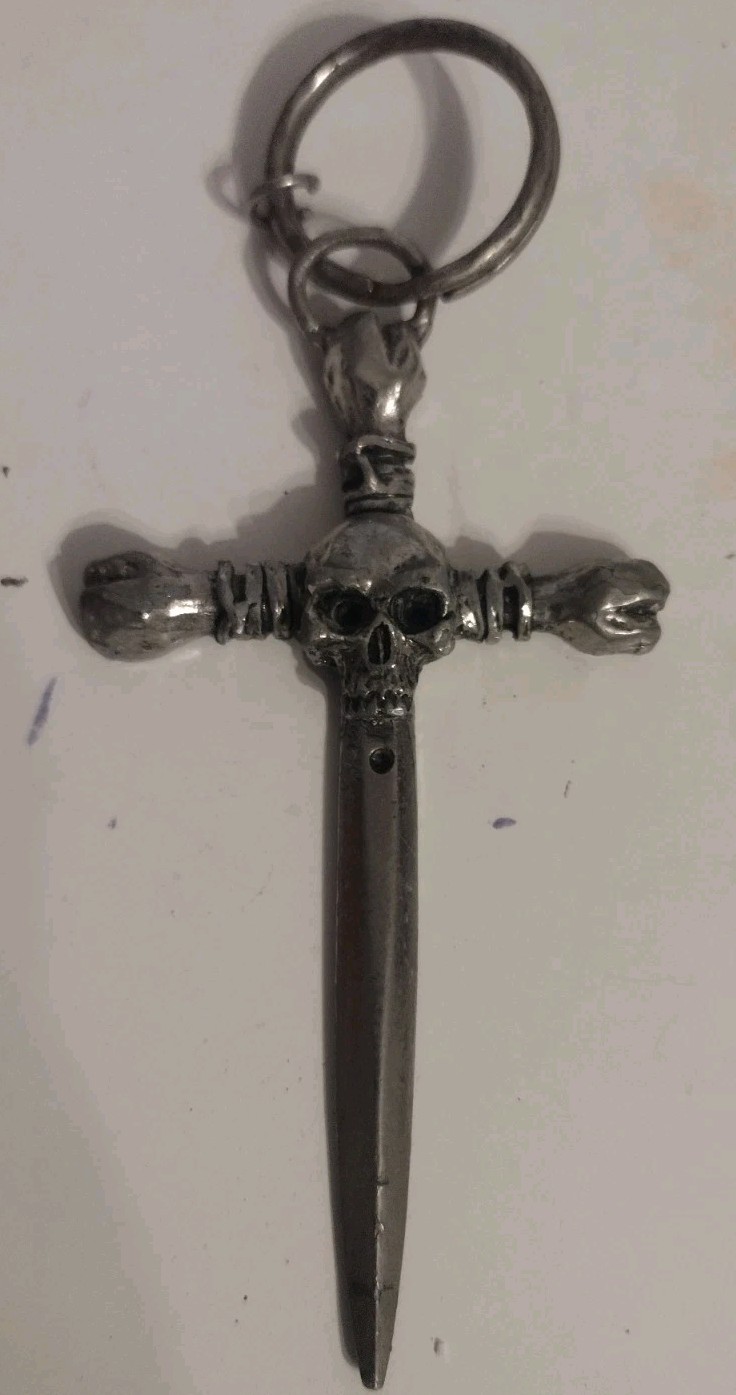Skull And Dagger Pendant @1 DP Engraved On Back 3.5 In Tall Goth