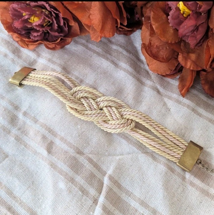 Gold Tone Braided Multi-Strand Chain Bracelet with Slide Closure, Metal
