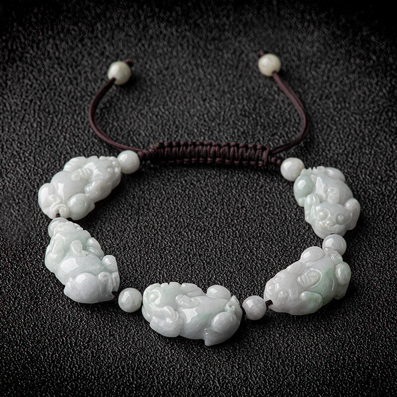 Real Grade A Natural White Jade Jadeite Women Men 5pcs Pixiu Beads Bracelet