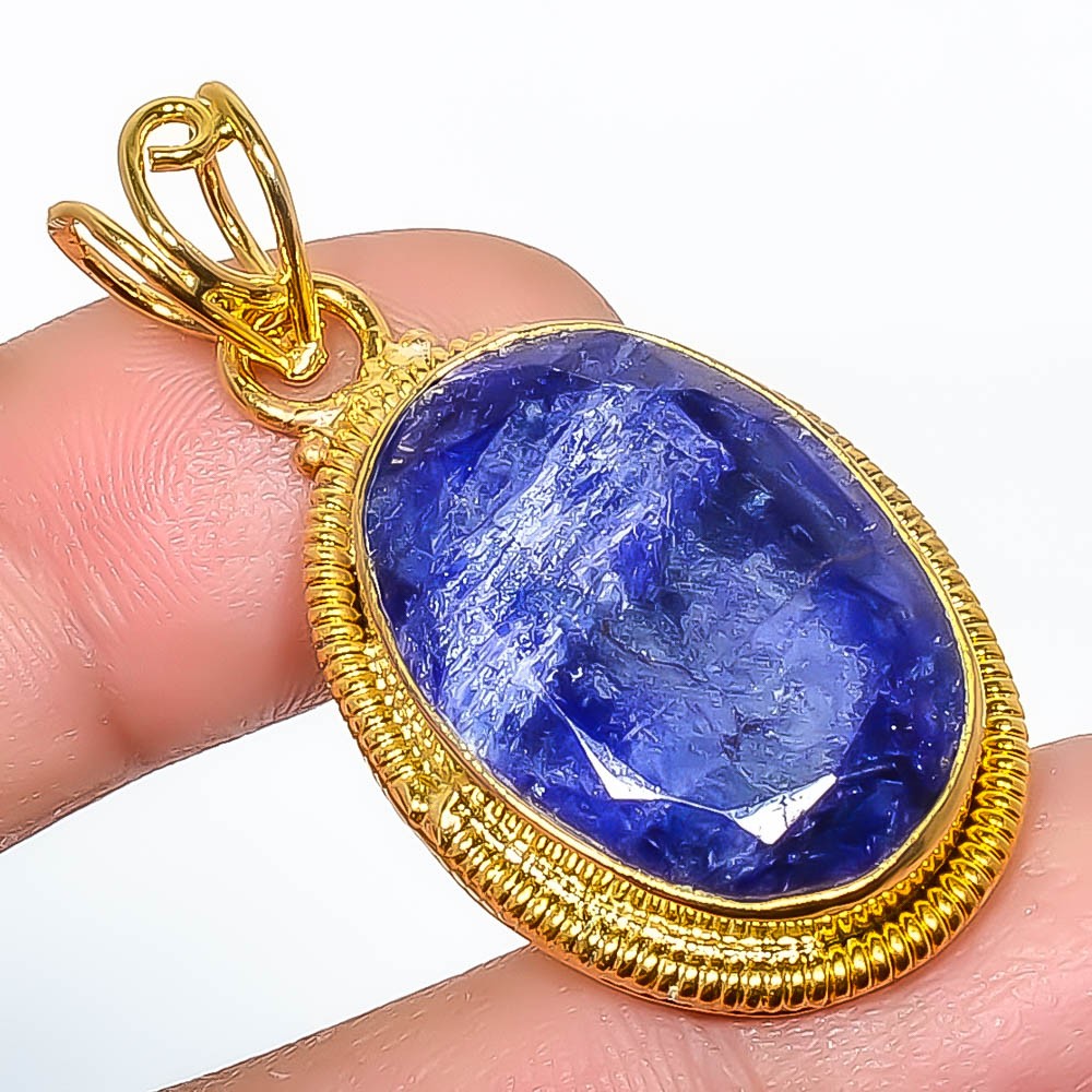 Blue Sapphire (Lab-Created) 18k Yellow Gold Plated Pendant 1.76″ P76227