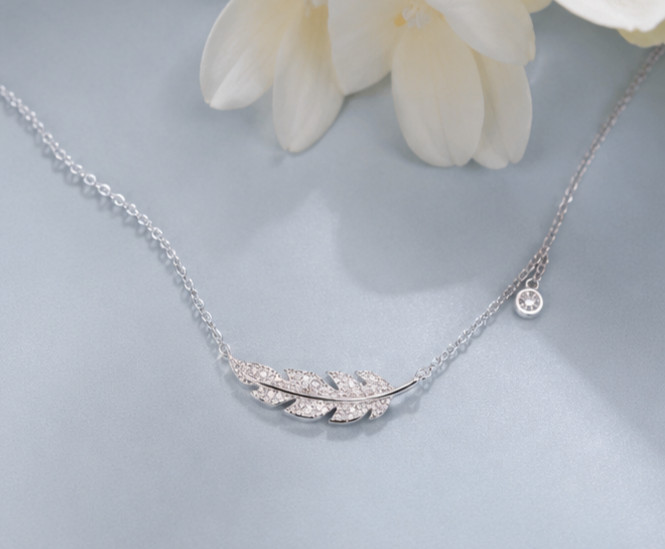 1.00ct Round Cut Simulated Diamond Amulet Feathers Pendant 14k White Gold Plated