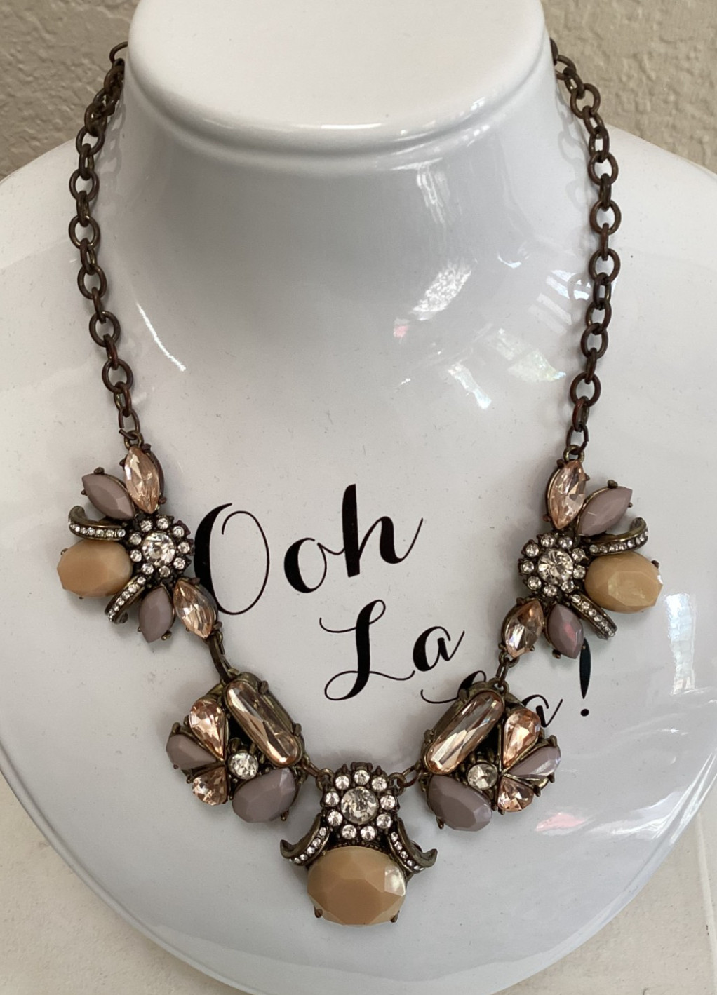 Spring Street Antiqued Brass and Rhinestone Statement Necklace.