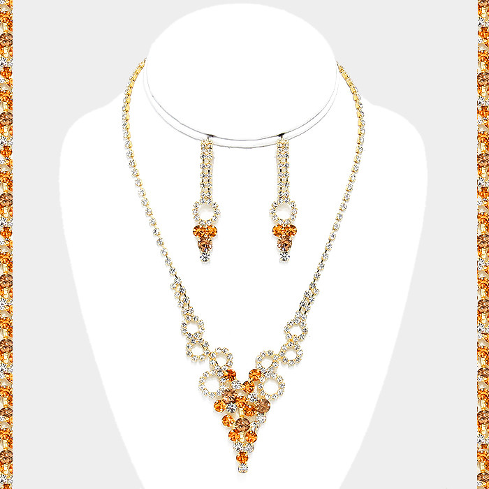 Crystal Rhinestone Evening Wedding Statement Necklace Set Bubble Hoop Bridal NEW