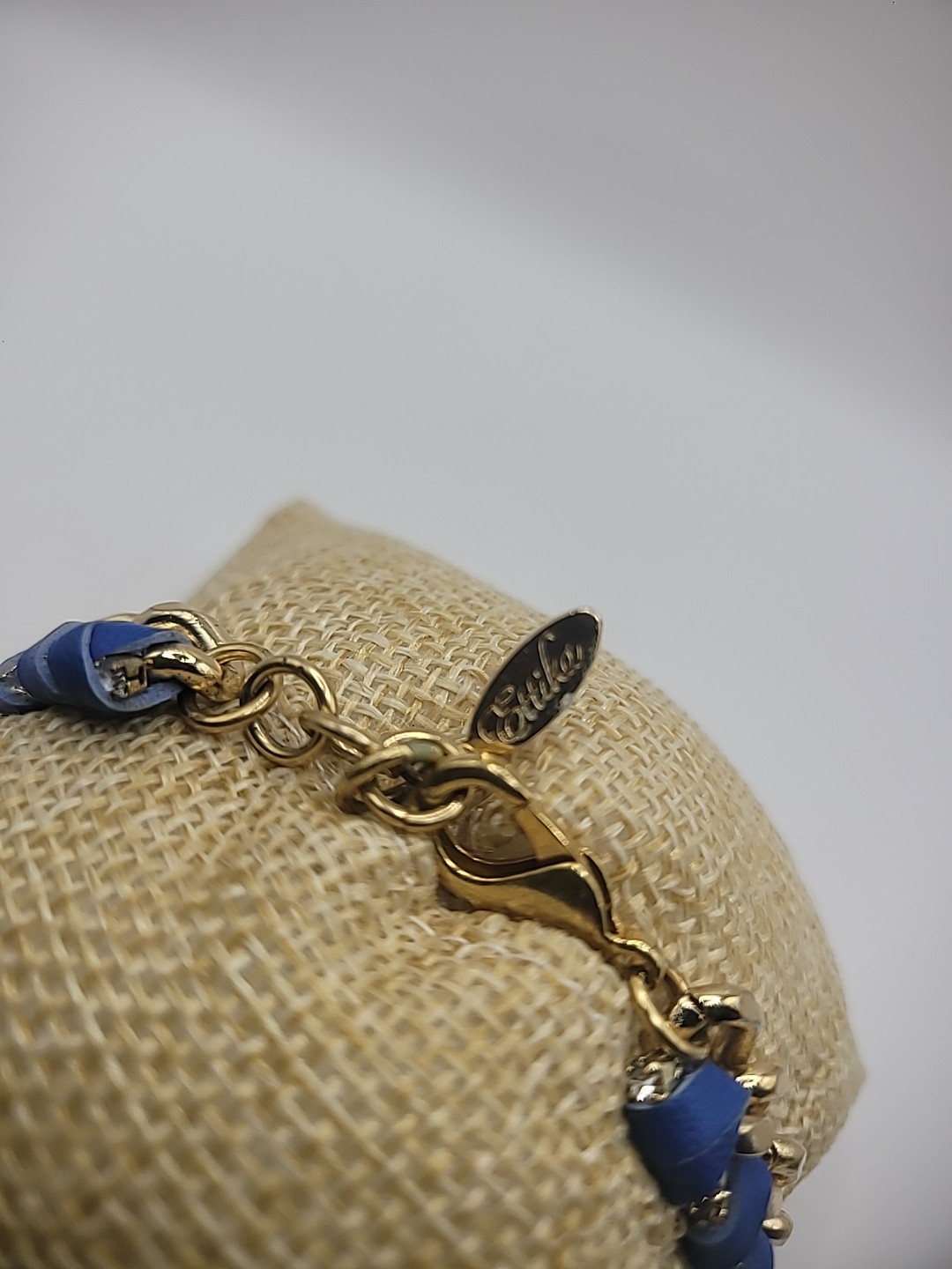Vintage Ettika Bracelet Gold Tone Chain Leather Braided Blue Purple Jewelry