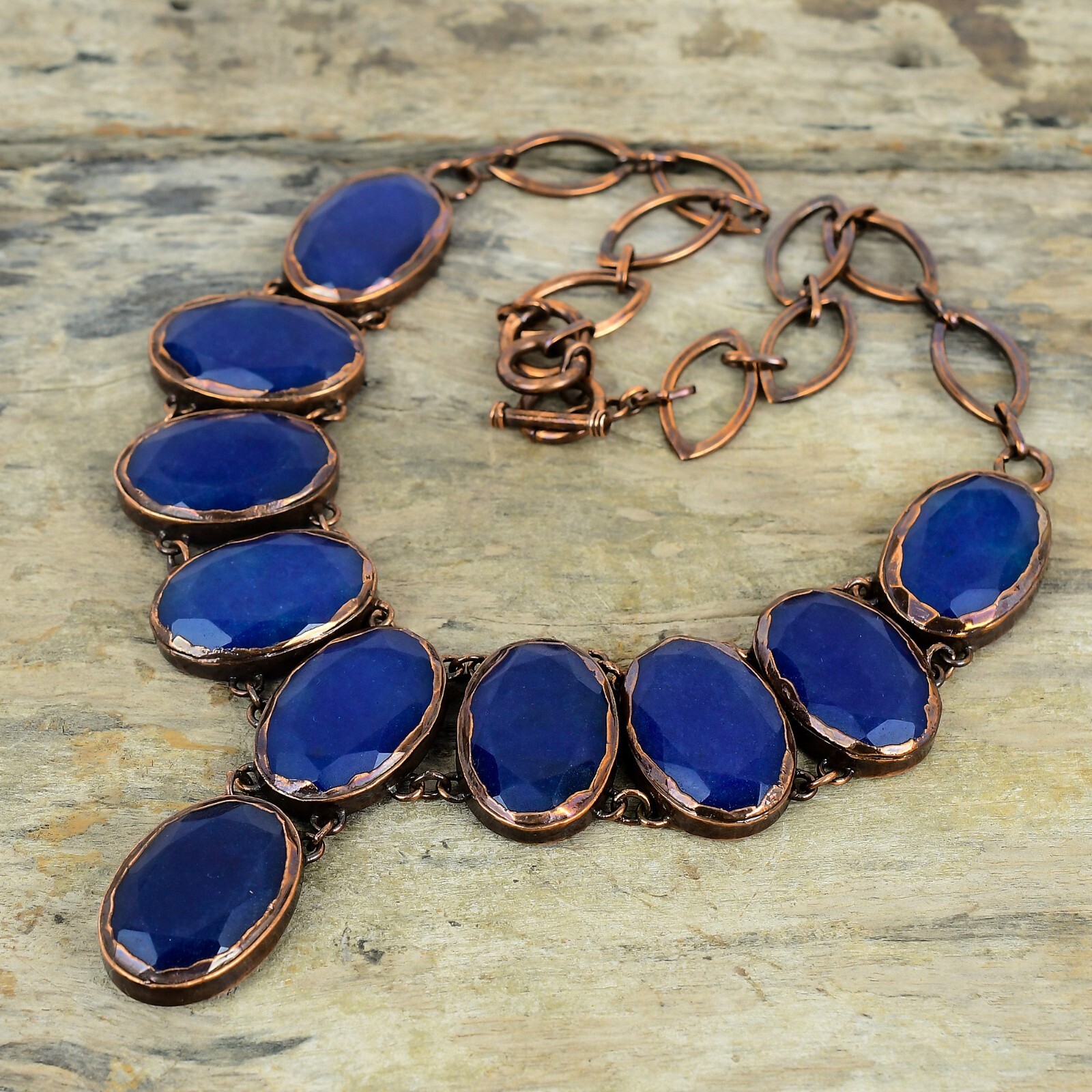 Blue Saphire Copper Gift For Bestie Electroformed Adjustable Necklace 18.0″
