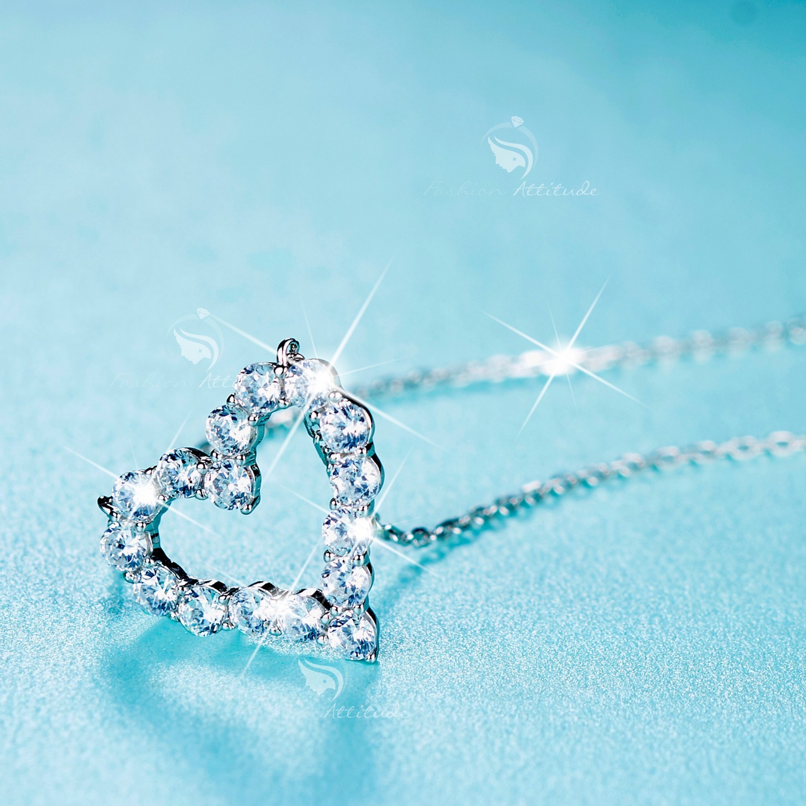 925 silver pendant simulated diamond love heart chain necklace 42.5cm