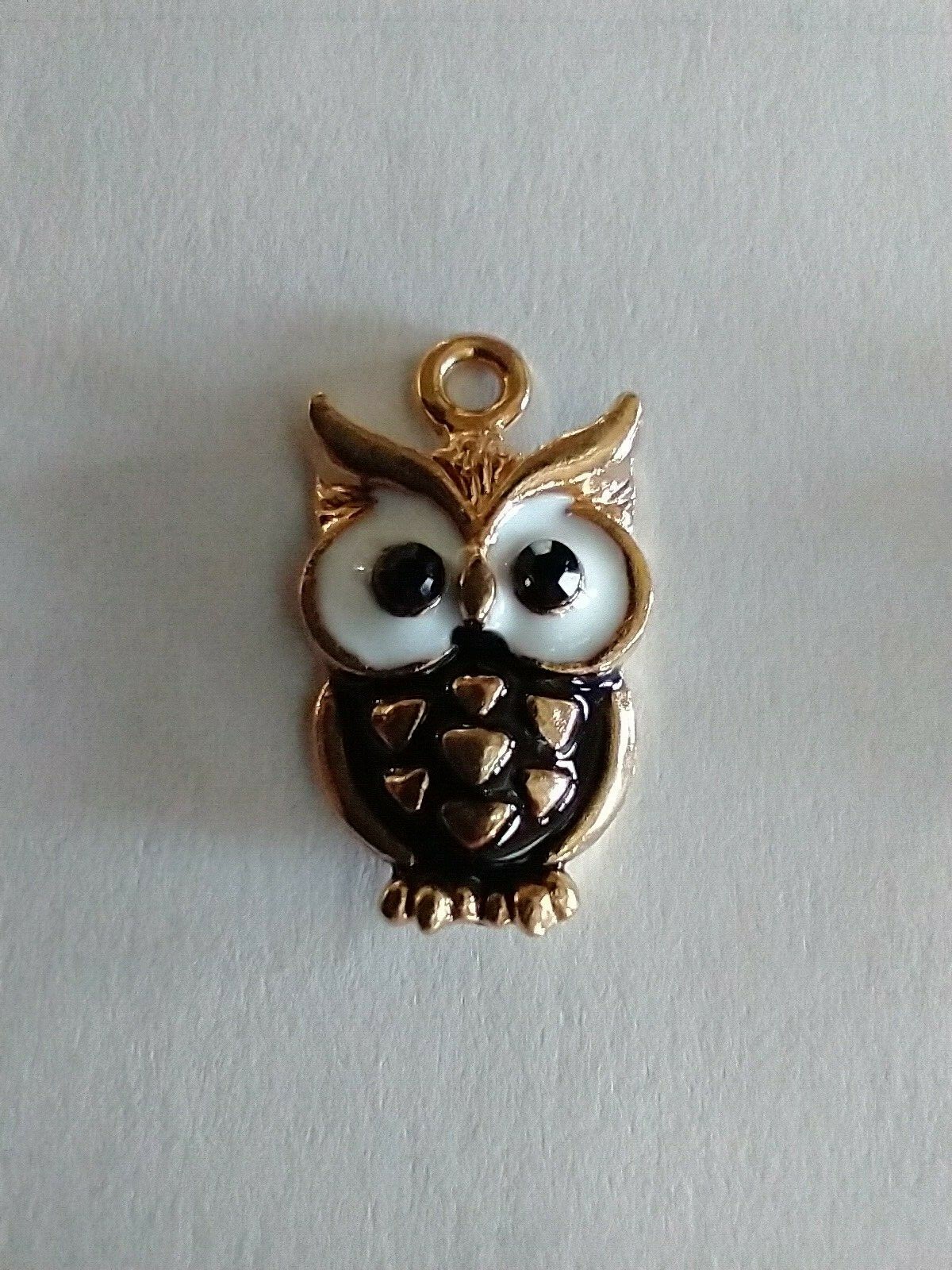 Gold Tone Enamel Pink Turquoise Red White Owl Necklace 18″ Gold Tone Chain