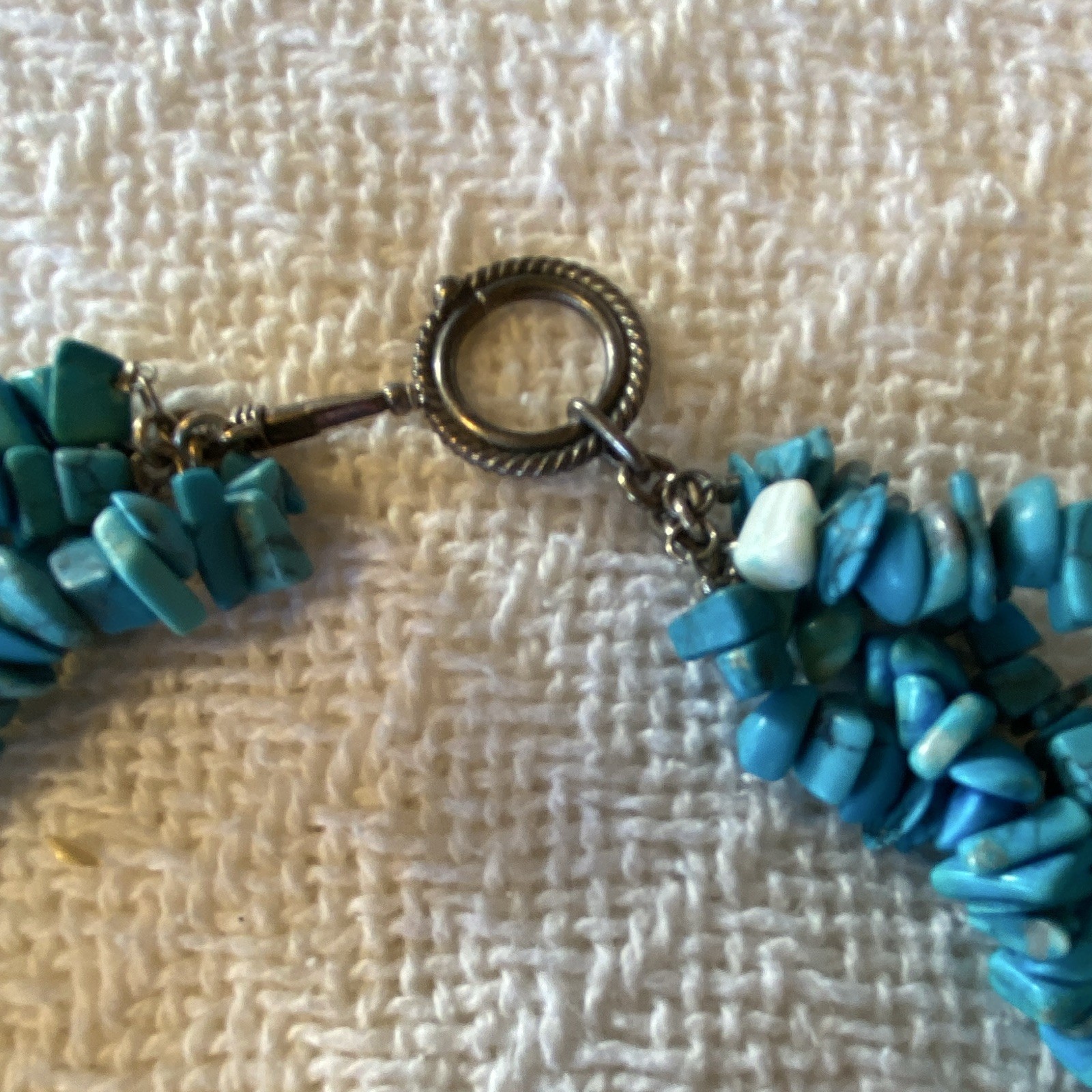 Blue Turquoise Chip Multi-Strand Beaded Statement Necklace Toggle Closure 16″