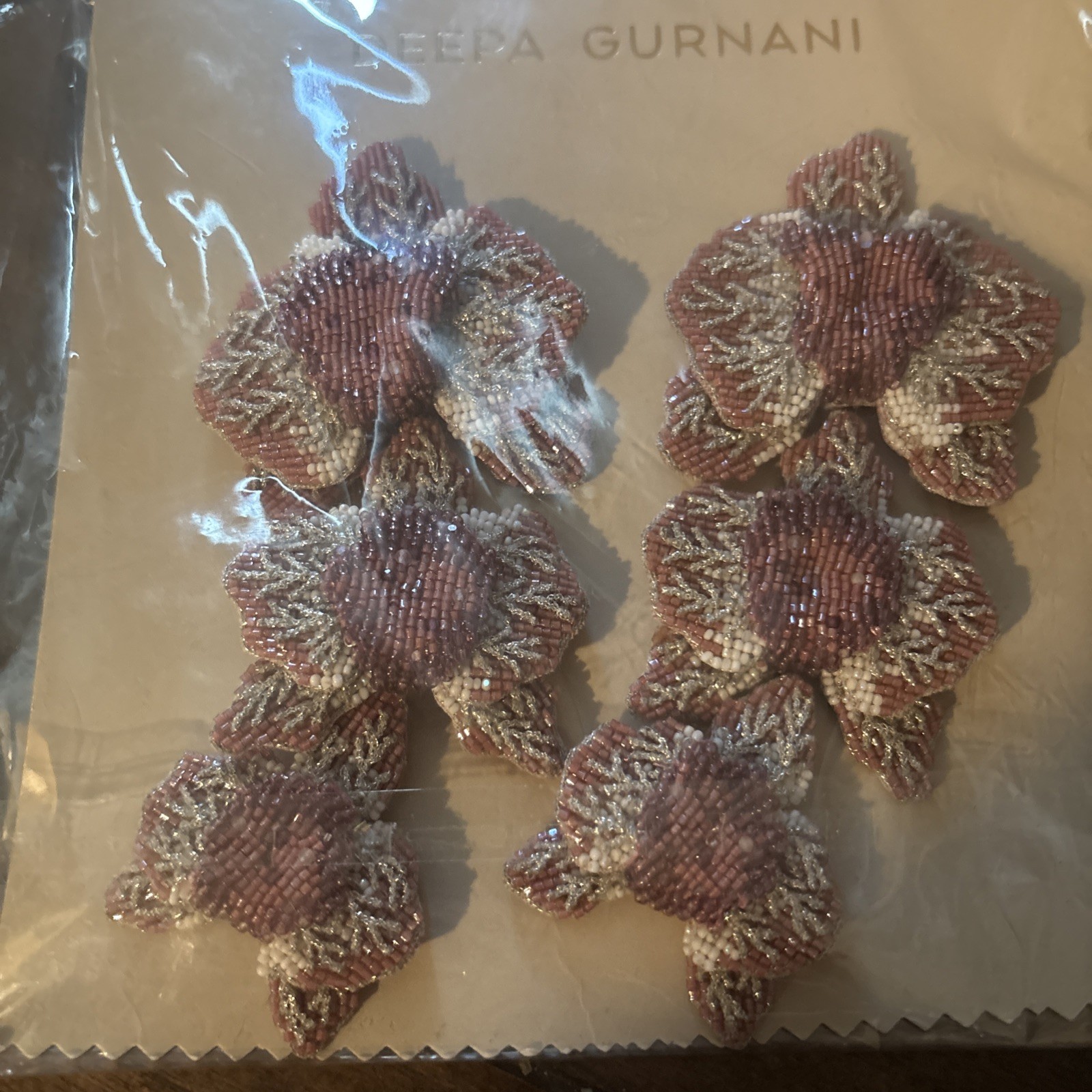 Deepa Gurnani Purple Beaded Orchid Flower Edyn Statement Earrings Brand New