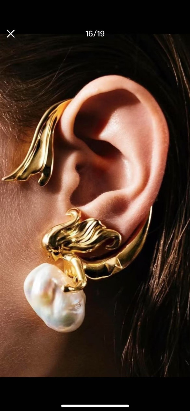 AUTHENTIC Super High Quality Schiaparelli Baroque Pearl Gold Mermaid Earrings