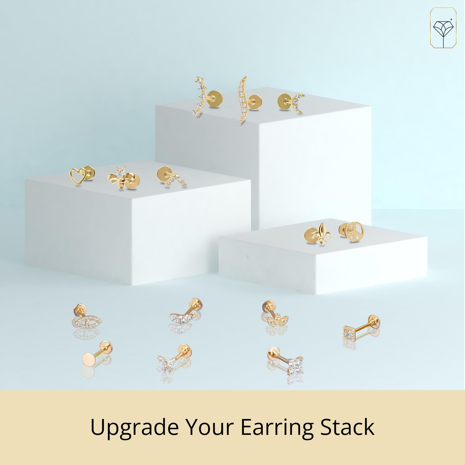 Solid 14K Gold Single Comfy Flat Back Cartilage Curve Bar Stud Earrings