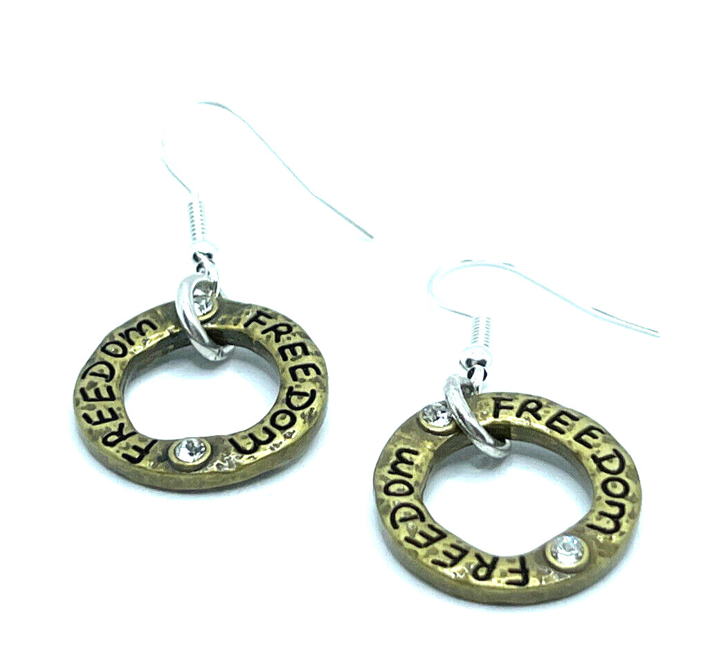 Brighton ART & SOUL Freedom Bronze Hoop Crystals Sayings Gold Custom Earrings