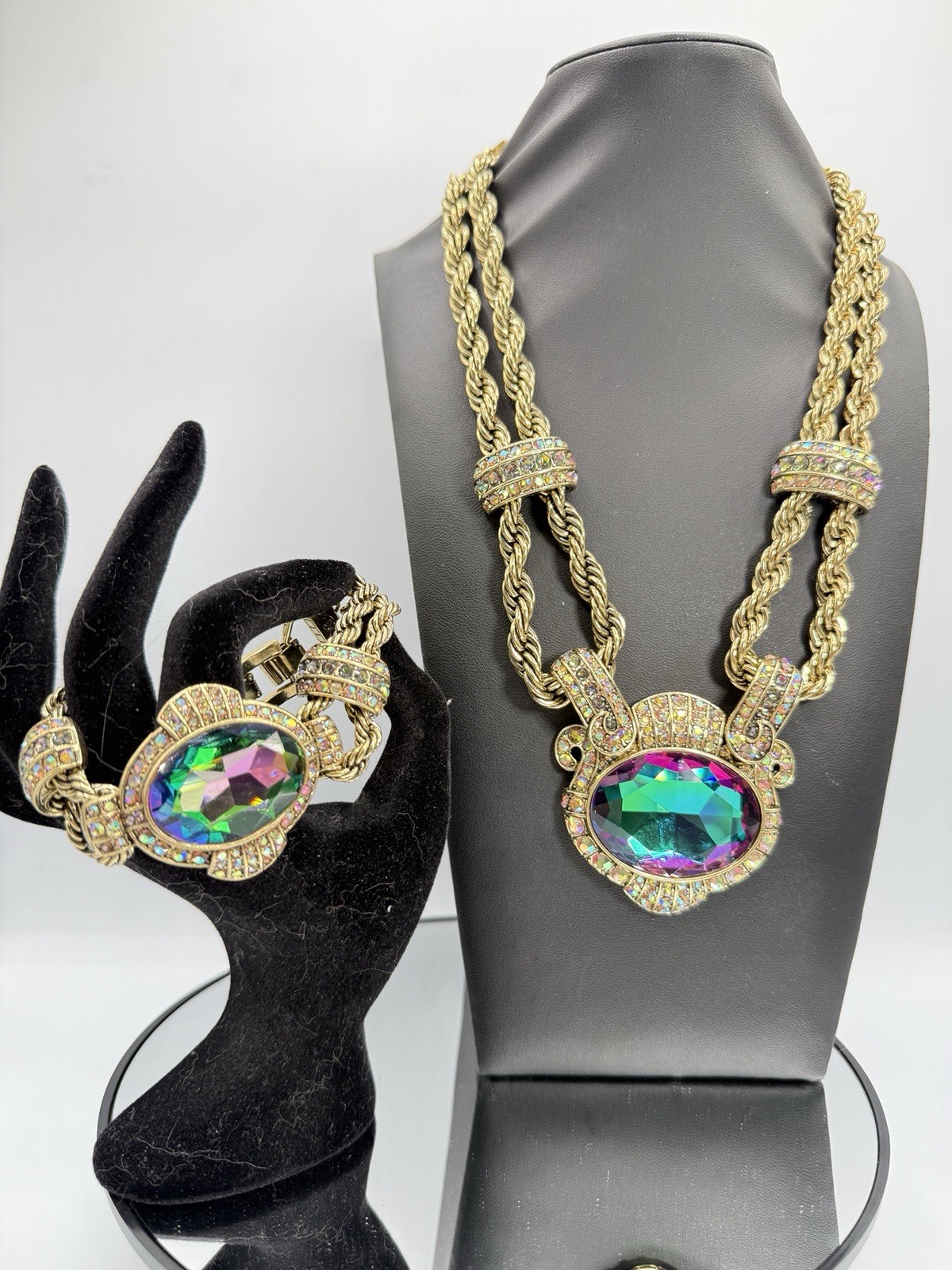 Heidi Daus Chain Of Events AURORA BOREALIS Necklace Bracelet Jewelry Set OF 2