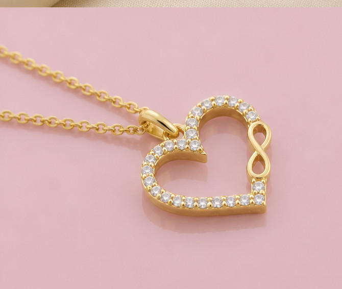 2.20ct Round Cut Simulated Diamond Infinity Heart Pendant 14k Yellow Gold Plated