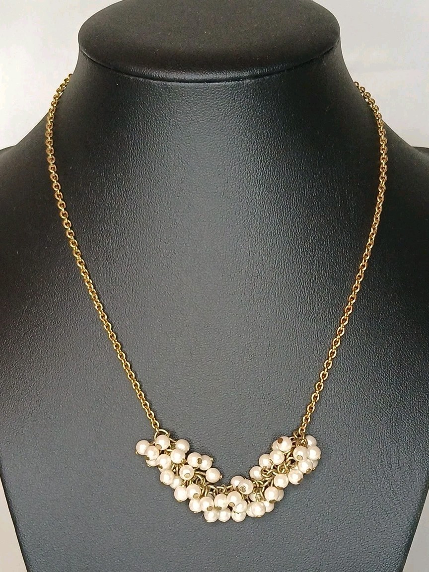 Gold Plated Brass Necklace With Cluster Seed Pearls Bridal Necklace 9.3 Grams