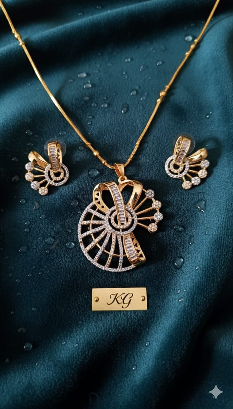 Exclusive High-Quality Chain Set with Pendant & Earrings | E – Handmade in India
