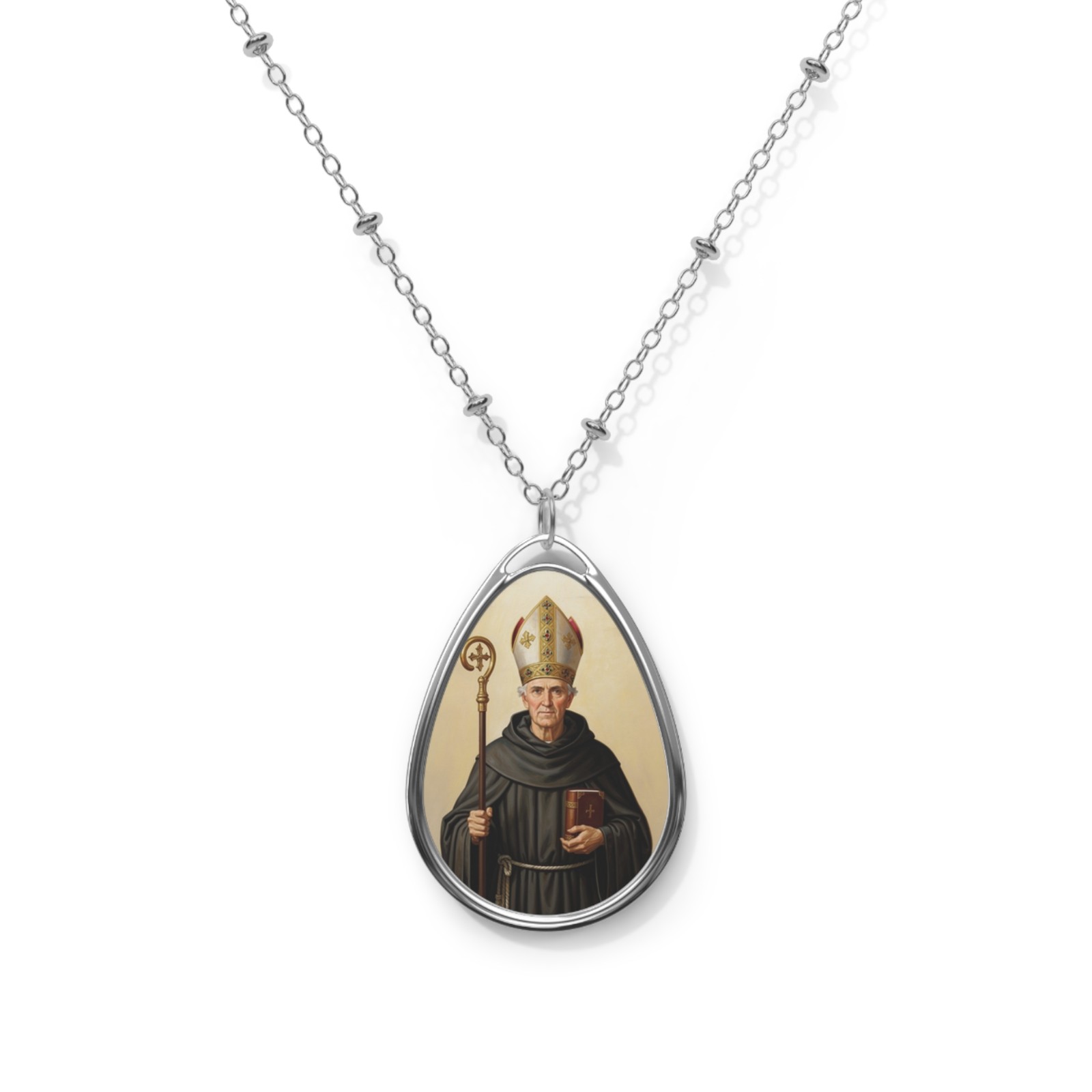 Saint Augustine Of Canterbury, Oval Pendant Necklace, Christian Gift