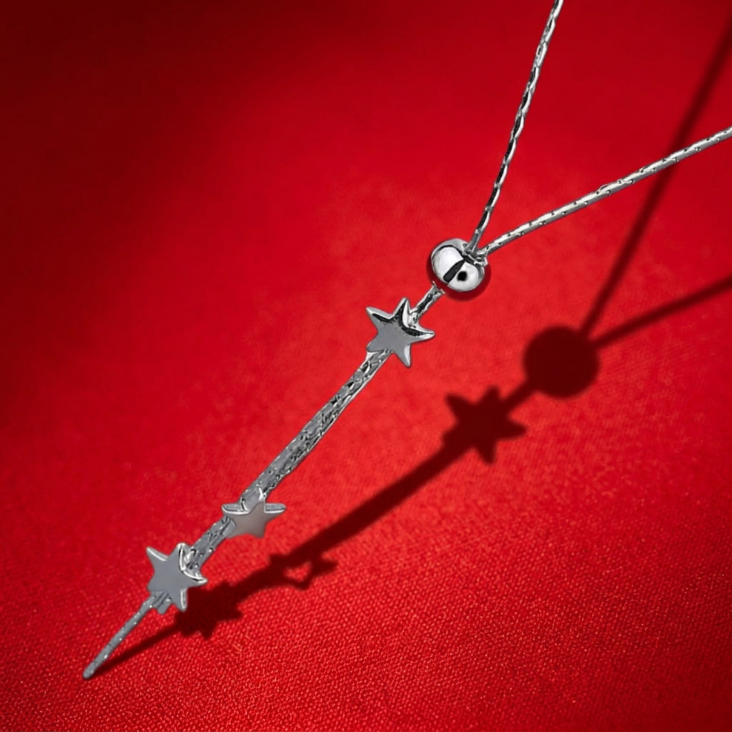 Women 925 Sterling Silver Plated Star Slide Lariat Pendant Necklace