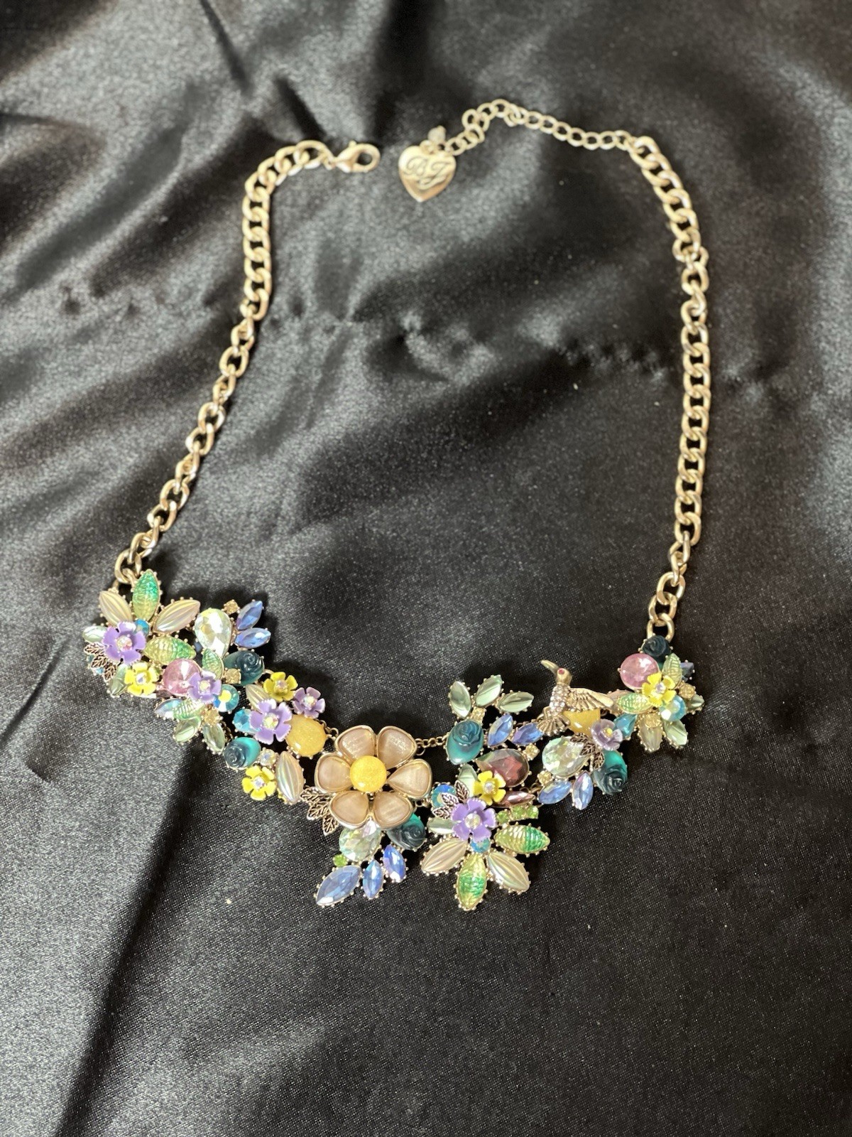 Betsey Johnson Spring Ahead Hummingbird statement necklace — circa 2011