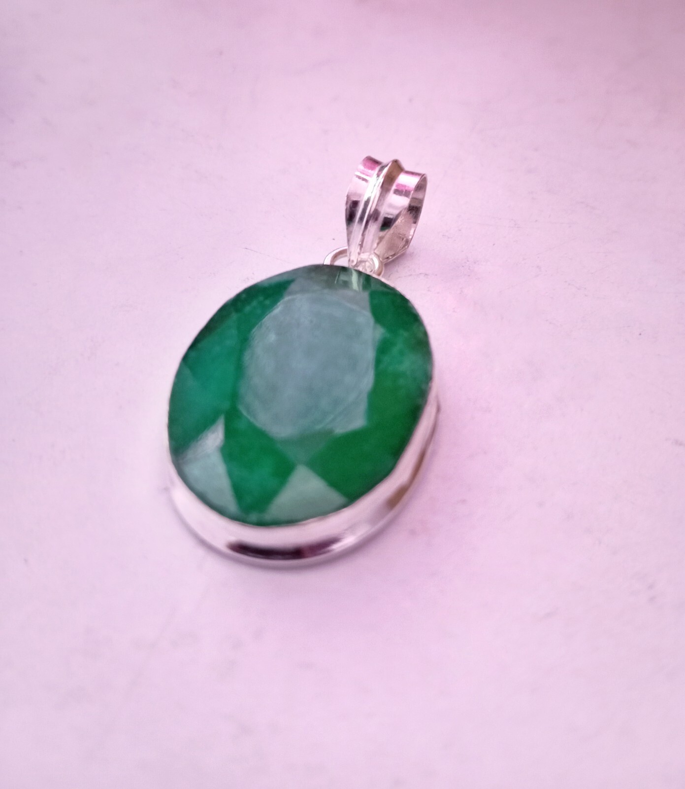 Emerald Silver Pendant 925 Sterling Silver Handmade Gemstone Pendant 1.97”