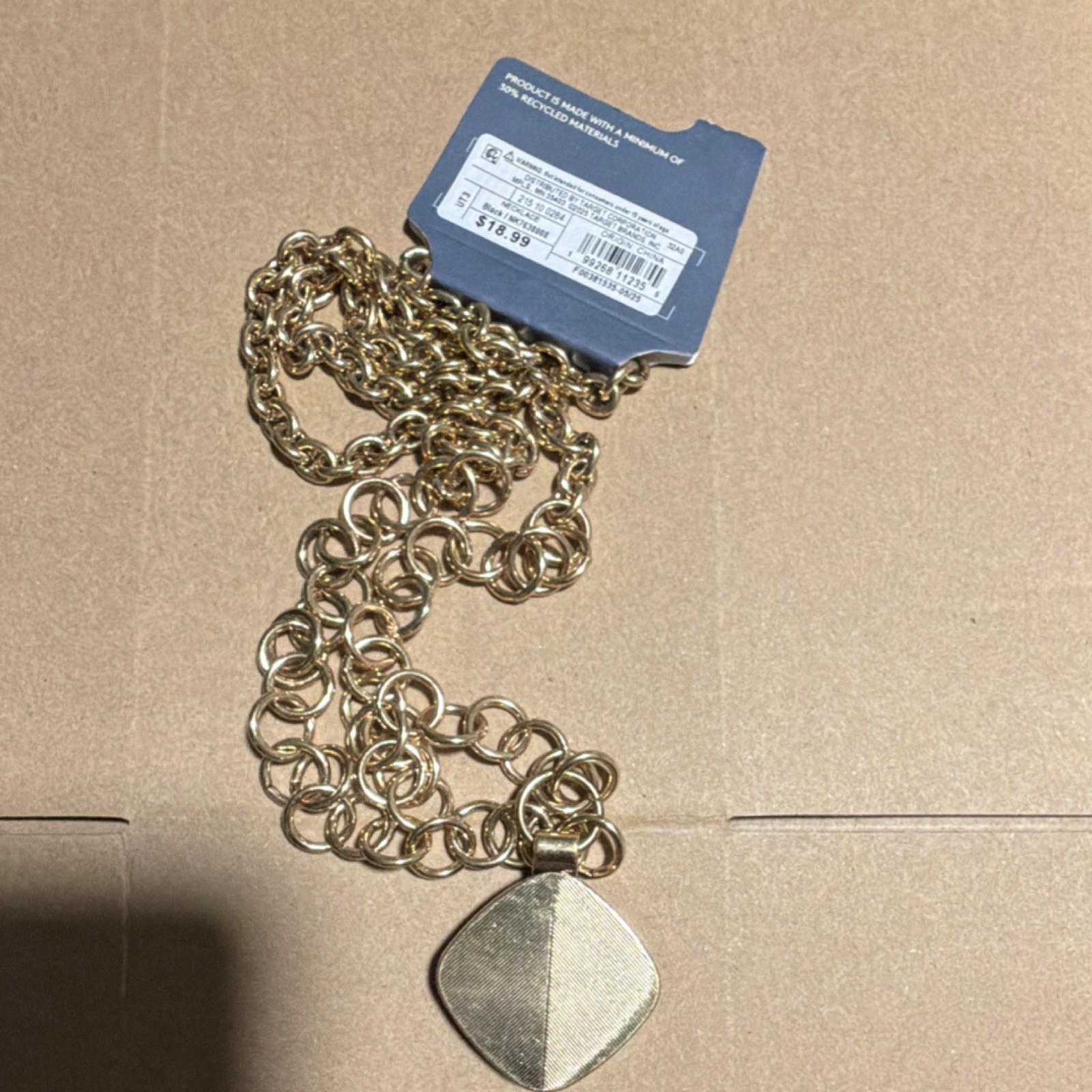 Universal Thread Gold Chain Necklace Black Asymmetrical Pendant Signed