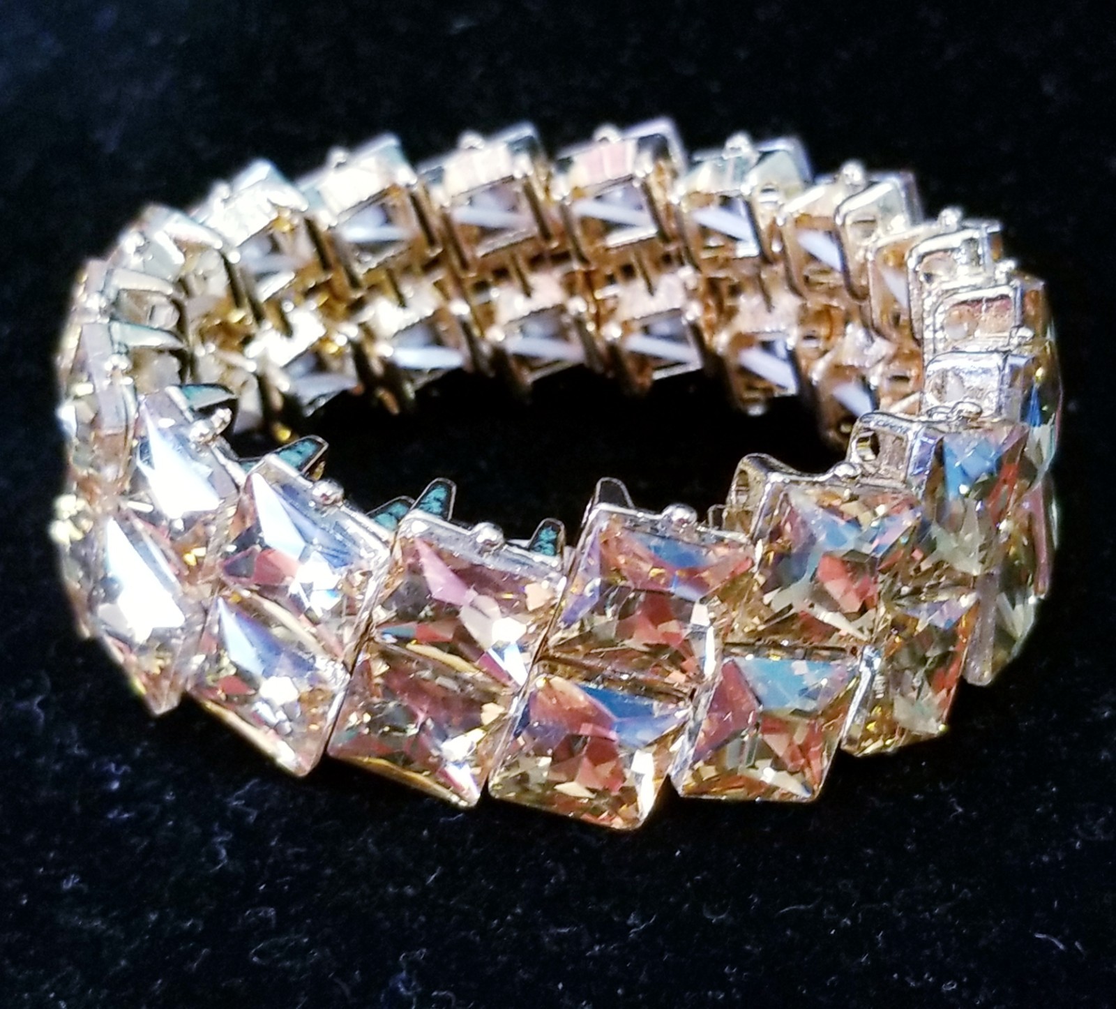 Topaz Gold Rhinestone Stretch Bracelet Statement Drag Pageant Prom Bridal