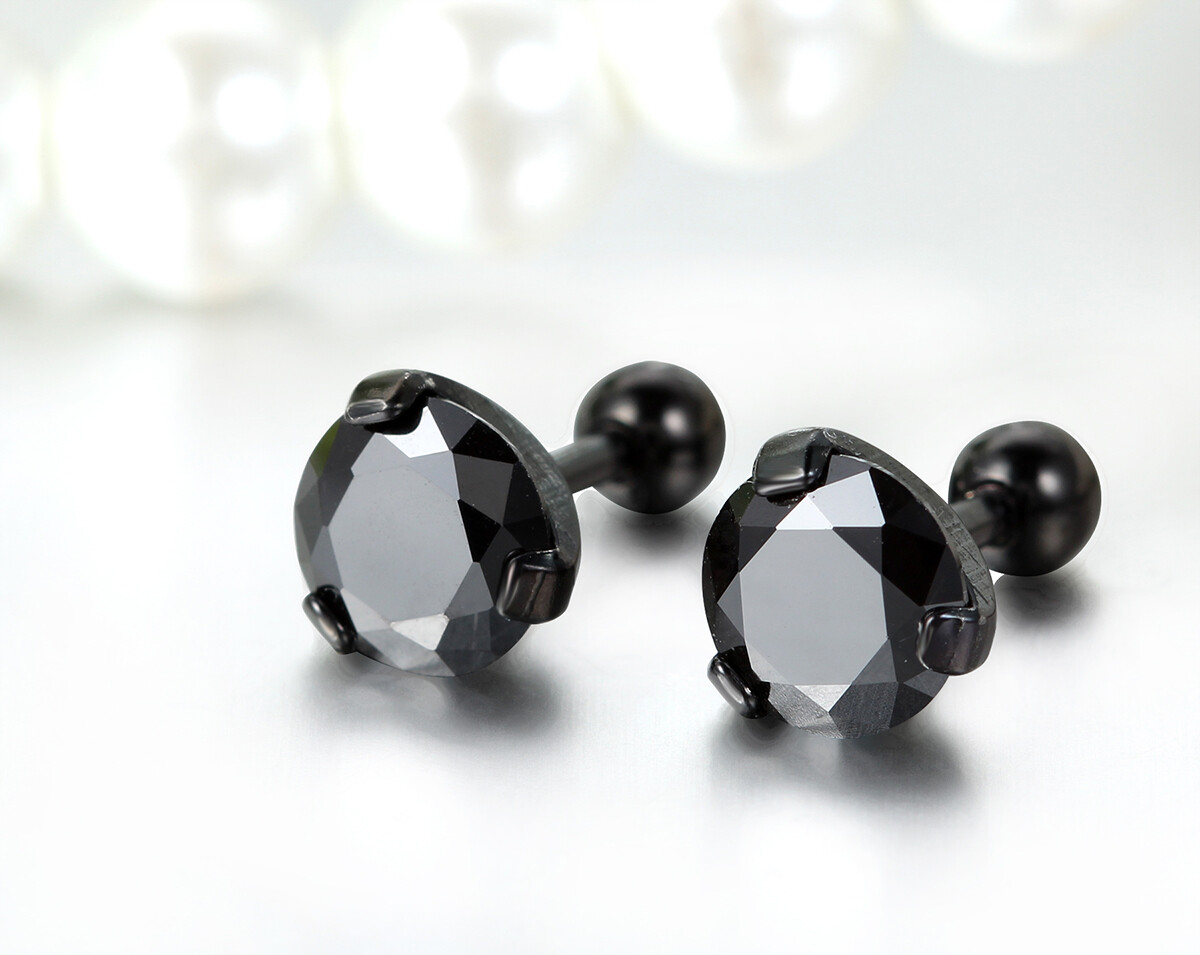 Men’s Women’s Round CZ Stainless Steel Ball Screw Back Pierced Stud Earrings