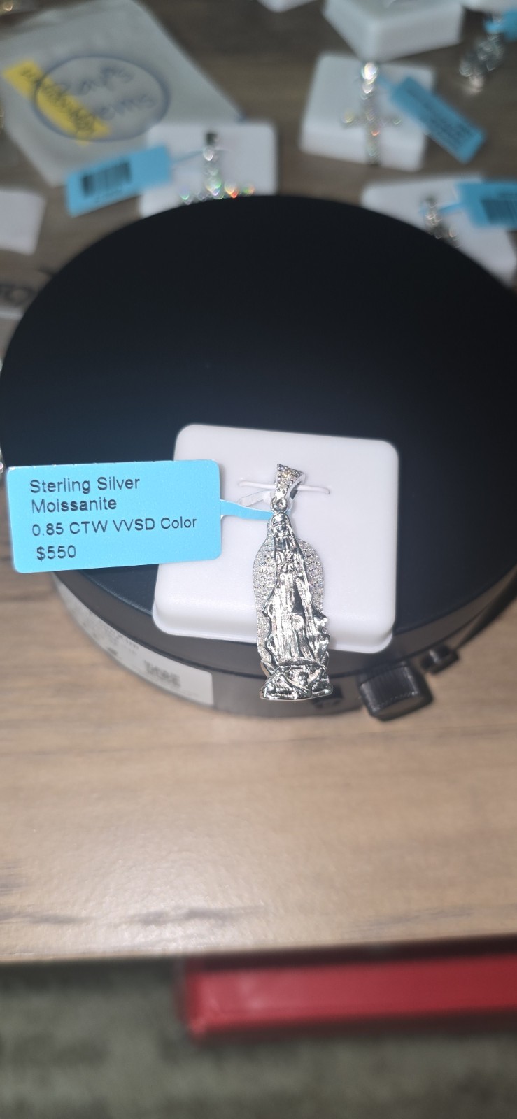 Solid Sterling Silver Virgin Mary / La Virgen De Guadalupe Pendant – Moissanite