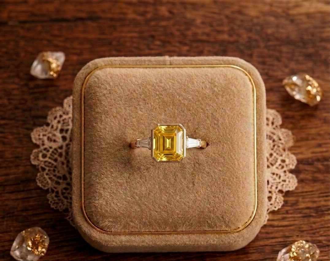 3.10 Cut Emerald Cut Natural Sapphire Diamond Engagement Ring 14k Solid Gold