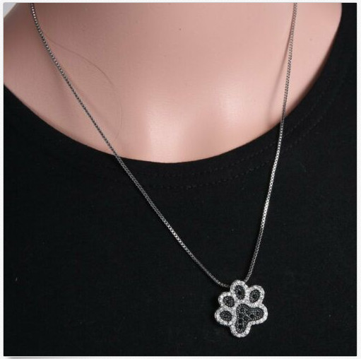 Silver Dog, Cat Love Paw Print Shaped Stainless Steel Metal Pendant Necklace New