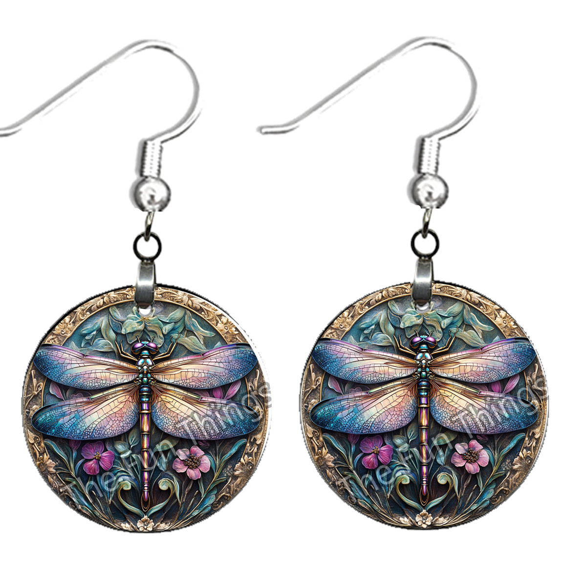 Dragonfly Earrings Blue Purple Boho Bohemian Style of Art Nouveau NO TARNISHING