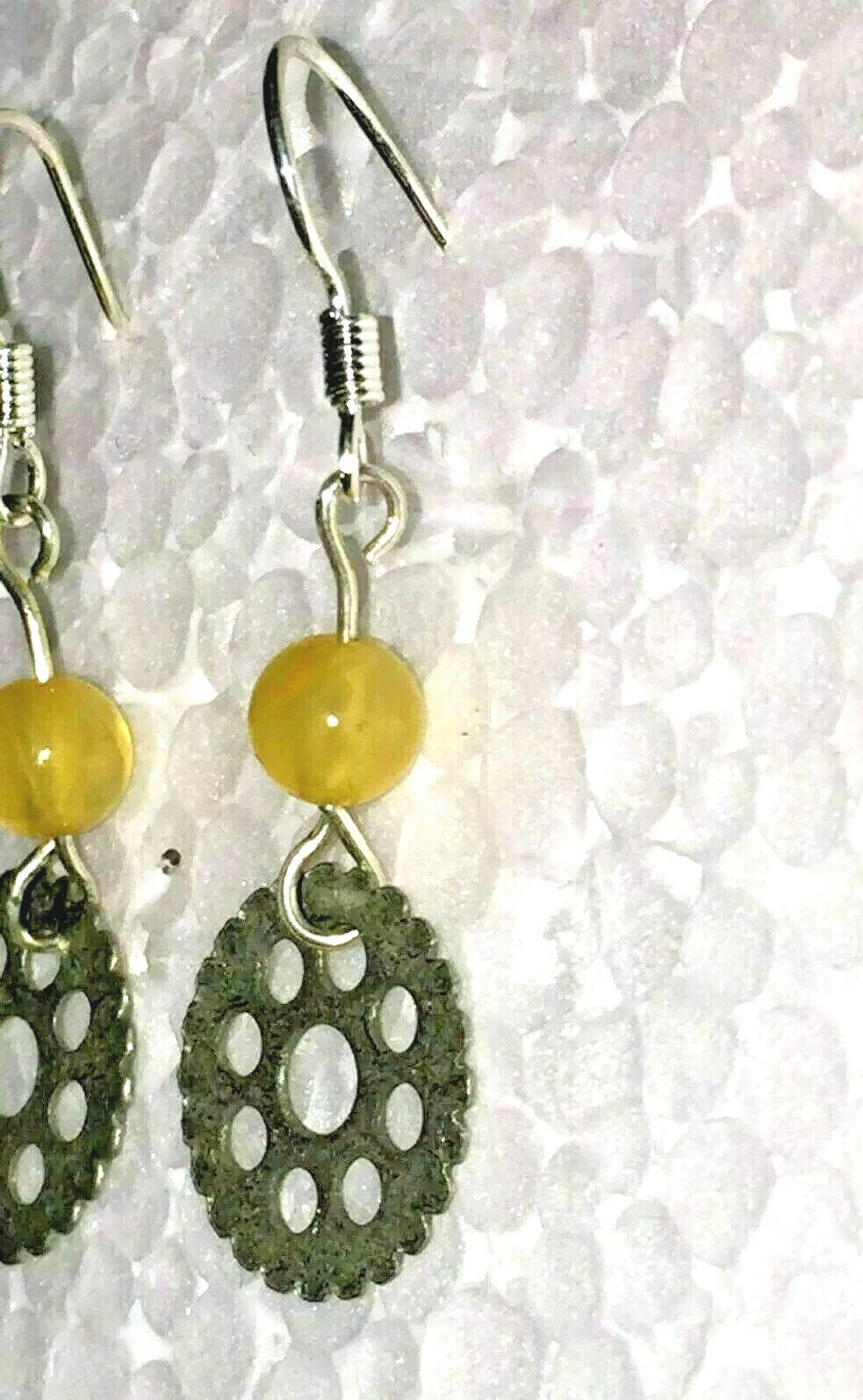 Spokes, yellow stones, hook earrings, stone, new unisex jewelry, Steampunk cogs