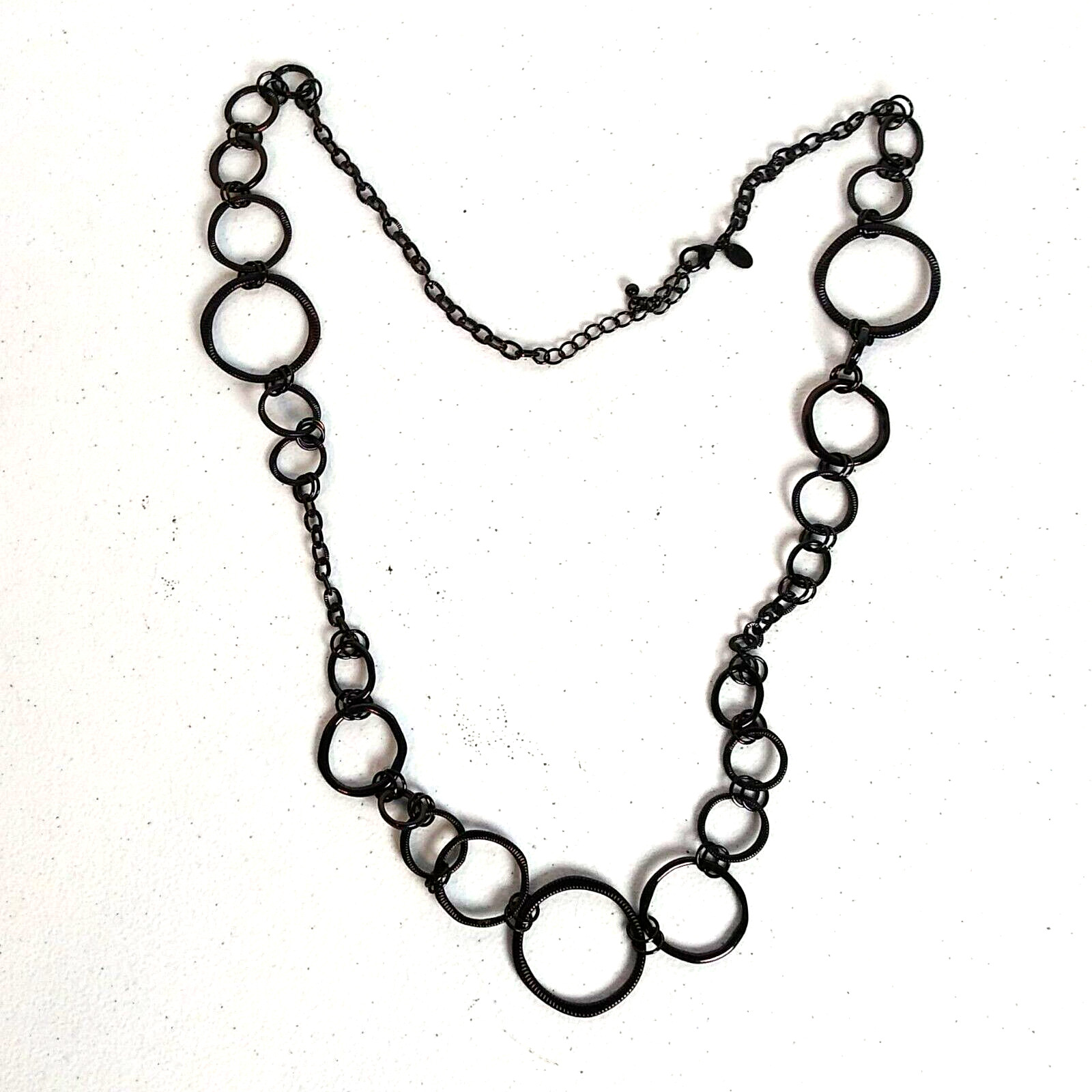 Lia Sophia Gunmetal Necklace Linked Circles Fashion Jewelry Approx. 35″-39″ EUC